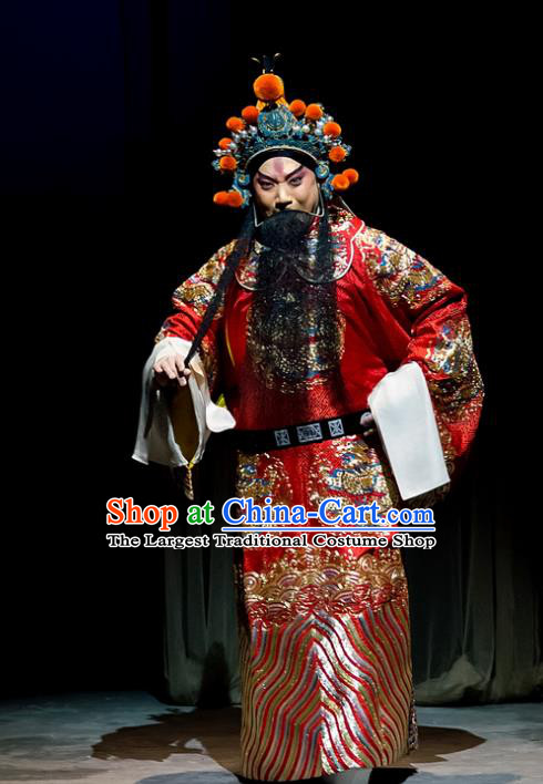 Mrs Anguo Chinese Peking Opera Official Han Shizhong Garment Costumes and Headwear Beijing Opera Elderly Male Apparels Embroidered Robe Clothing