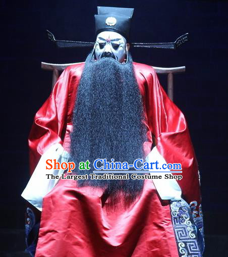 Love Bell Tower Chinese Peking Opera Laosheng Official Garment Costumes and Headwear Beijing Opera Elderly Male Red Apparels Clothing