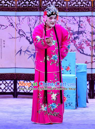 Chinese Beijing Opera Ugly Woman Apparels Costumes and Headdress Sister Thirteen Traditional Peking Opera Rosy Dress Garment