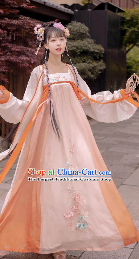 Traditional Chinese Ancient Tang Dynasty Noble Lady Apparels Historical Costumes Royal Princess Embroidered Hanfu Dress Complete Set