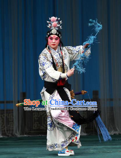 The Mirror of Fortune Chinese Peking Opera Martial Male Garment Costumes and Headwear Beijing Opera Takefu Lin Bi Apparels Wusheng Clothing