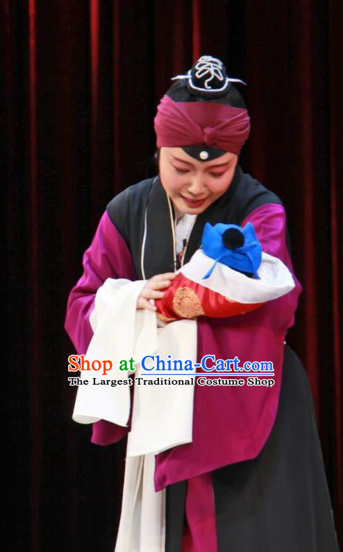 Chinese Beijing Opera Elderly Female Apparels Costumes and Headdress The Mirror of Fortune Traditional Peking Opera Laodan Dress Garment