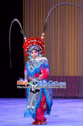 Chinese Beijing Opera Wudan Fairy Fox Apparels Costumes and Headdress Qing Shi Mountain Traditional Peking Opera Martial Female Dress Armor Garment