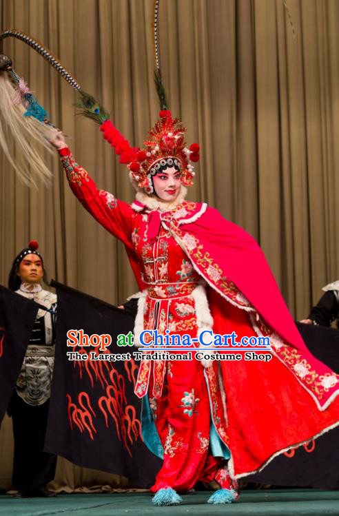 Chinese Beijing Opera Actress Apparels Costumes and Headdress Qing Shi Mountain Traditional Peking Opera Fairy Fox Red Dress Female Swordsman Garment