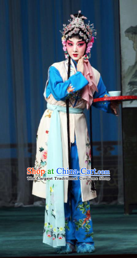 Chinese Beijing Opera Young Lady Apparels Costumes and Headdress The Mirror of Fortune Traditional Peking Opera Xiaodan Dress Maidservant Shou Chun Garment