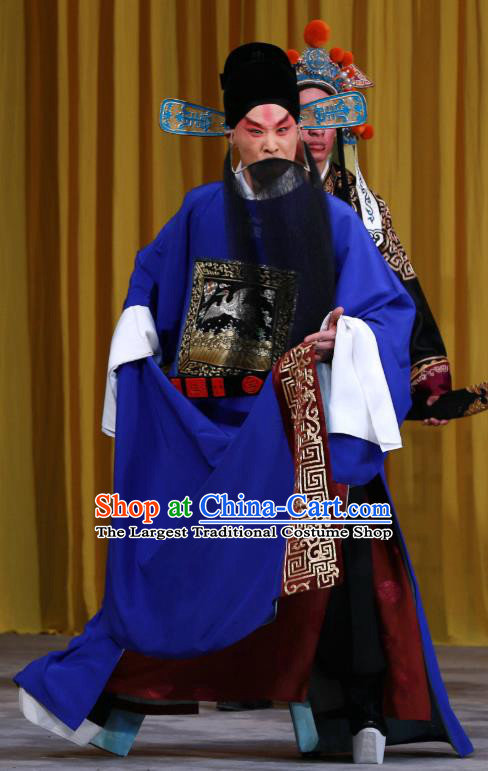 Fa Men Temple Chinese Peking Opera Magistrate Garment Costumes and Headwear Beijing Opera Elderly Male Apparels Official Zhao Lian Clothing