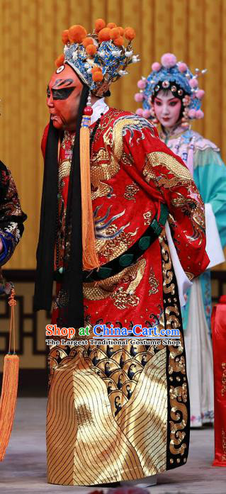 Fa Men Temple Chinese Peking Opera Elderly Male Garment Costumes and Headwear Beijing Opera Official Red Apparels Clothing