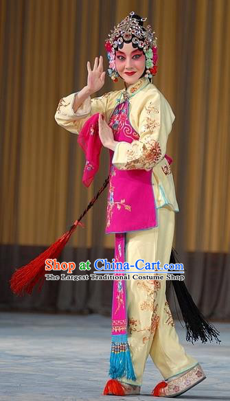 Chinese Beijing Opera Diva Sun Yujiao Apparels Costumes and Headdress Fa Men Temple Traditional Peking Opera Young Beauty Dress Actress Garment