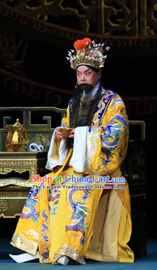 Luo Yang Gong Chinese Peking Opera Elderly Male Garment Costumes and Headwear Beijing Opera Emperor Li Shimin Apparels Monarch Clothing