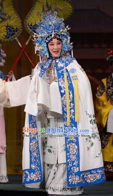 Chinese Beijing Opera Huadan Apparels Young Lady Costumes and Headdress Imperial Concubine Mei Traditional Peking Opera Actress White Dress Court Lady Garment