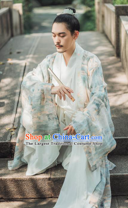 Chinese Ancient Swordsman Hanfu Garment Traditional Jin Dynasty Historical Costumes for Men