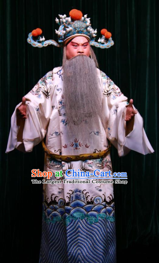 Xue Gang Fan Tang Chinese Bangzi Opera Laosheng Apparels Costumes and Headpieces Traditional Shanxi Clapper Opera Elderly Male Garment Minister Xu Ce Clothing