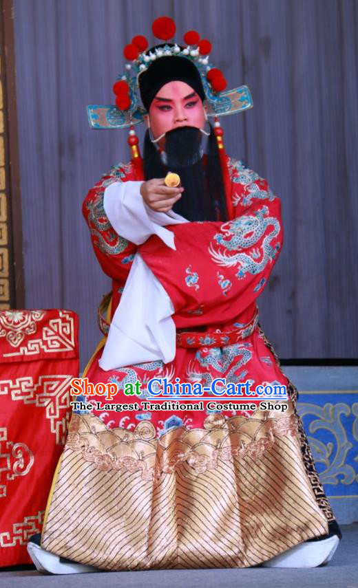 Zui Chen Qiao Chinese Bangzi Opera Laosheng Gao Huaide Apparels Costumes and Headpieces Traditional Shanxi Clapper Opera Official Garment Elderly Male Clothing