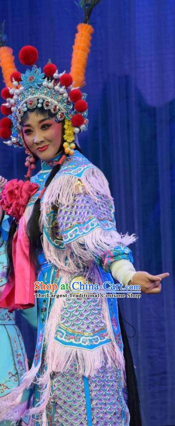 Chinese Jin Opera Martial Female Garment Costumes and Headdress Li Hua Return Tang Traditional Shanxi Opera Wudan Dress Woman Soldier Tie Zhen Apparels