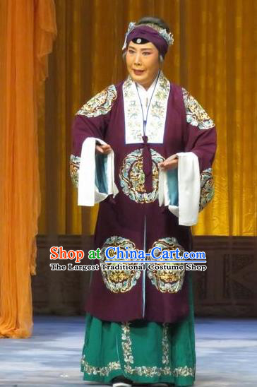 Chinese Hebei Clapper Opera Rich Dame Garment Costumes and Headdress The Story of Jade Bracelet Traditional Bangzi Opera Pantaloon Dress Elderly Female Apparels