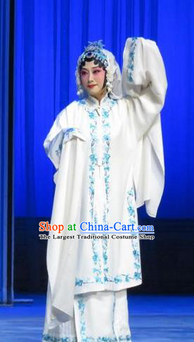 Chinese Hebei Clapper Opera Distress Maiden Yu Suqiu Garment Costumes and Headdress The Story of Jade Bracelet Traditional Bangzi Opera Actress White Dress Tsing Yi Apparels