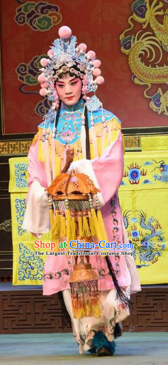 Chinese Jin Opera Palace Lady Garment Costumes and Headdress Da Jin Zhi Traditional Shanxi Opera Court Maid Dress Xiaodan Apparels