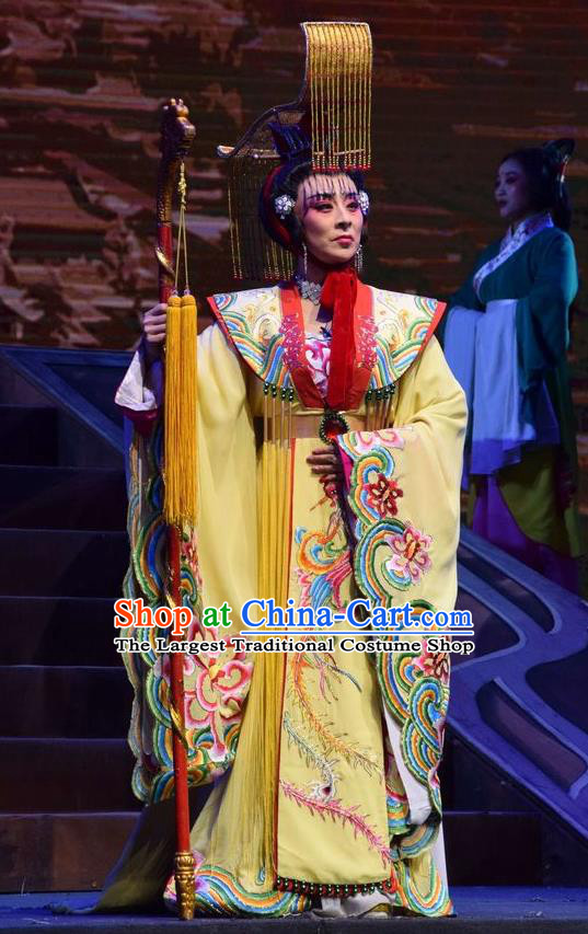 Chinese Jin Opera Queen Wu Zetian Garment Costumes and Headdress Madam Ruyi Traditional Shanxi Opera Court Empress Dress Diva Apparels