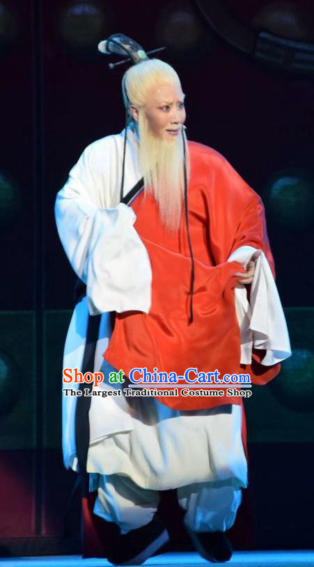 Fu Shan Jin Jing Chinese Shanxi Opera Scholar Apparels Costumes and Headpieces Traditional Jin Opera Laosheng Garment Elderly Taoist Clothing