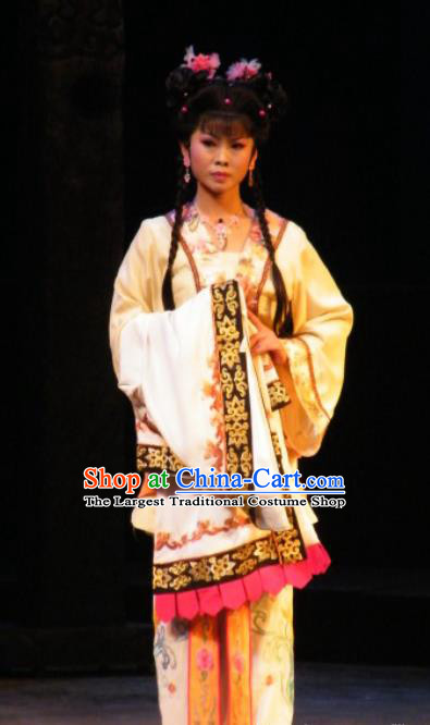 Chinese Jin Opera Maidservant Garment Costumes and Headdress Wu Zetian Traditional Shanxi Opera Servant Girl Dress Young Lady Apparels