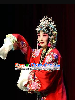 Chinese Jin Opera Actress Garment Costumes and Headdress Fu Gui Tu Traditional Shanxi Opera Hua Tan Red Dress Diva Yin Bilian Apparels