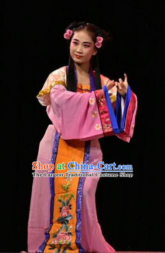 Chinese Jin Opera Young Lady Garment Costumes and Headdress Fan Jin Zhong Ju Traditional Shanxi Opera Village Girl Apparels Xiaodan Dress