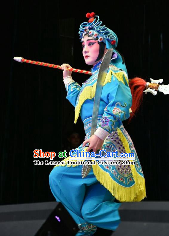 Chinese Jin Opera Wudan Garment Costumes and Headdress Hu Sanniang Traditional Shanxi Opera Martial Woman Dress Female Swordsman Apparels