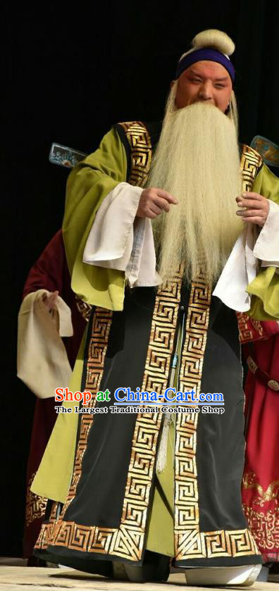 Chinese Shanxi Opera Laosheng Apparels Costumes and Headpieces Traditional Jin Opera Elderly Male Garment Chancellor Tian Ying Clothing