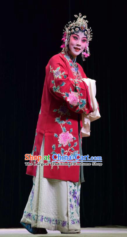 Chinese Jin Opera Hua Tan Garment Costumes and Headdress Xia He Dong Traditional Shanxi Opera Young Beauty Apparels Actress Huyan Xiuying Dress