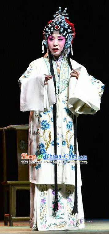 Chinese Jin Opera Actress Zhou Yulou Garment Costumes and Headdress Hua Tian Cuo Traditional Shanxi Opera Young Lady Apparels Hua Tan White Dress