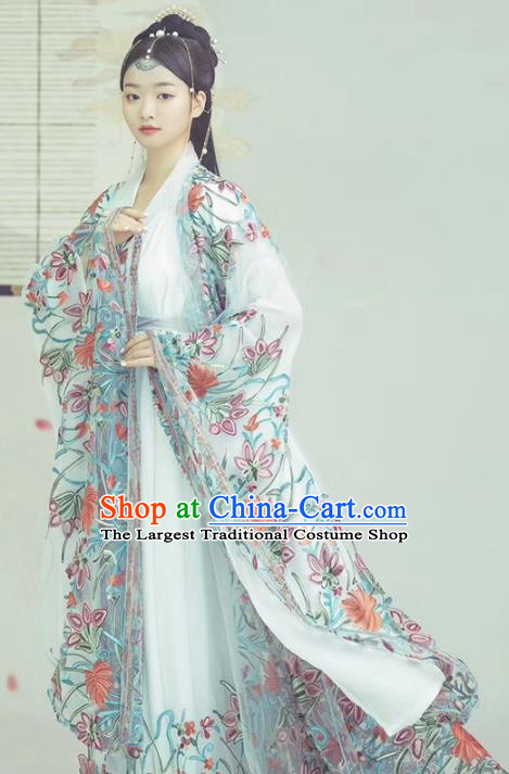 Chinese Traditional Drama Goddess Historical Costumes Ancient Royal Princess Hanfu Dress Apparels and Headpieces for Women