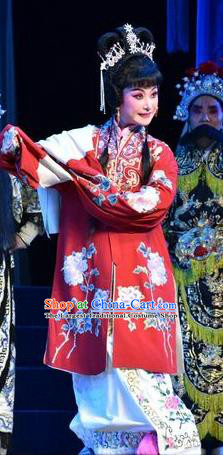 Chinese Jin Opera Diva Hua Mulan Garment Costumes and Headdress Mulan Joins the Army Traditional Shanxi Opera Actress Apparels Hua Tan Red Dress