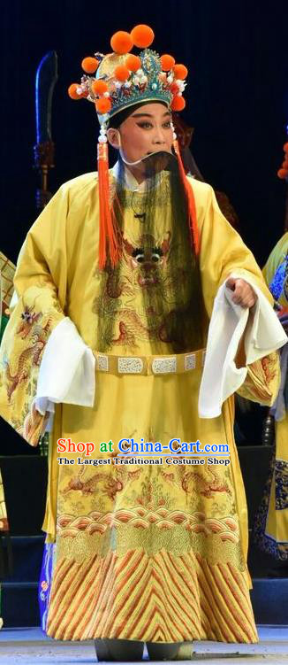 Fenyang King Chinese Shanxi Opera Tang Dynasty Emperor Apparels Costumes and Headpieces Traditional Jin Opera Laosheng Garment Monarch Clothing