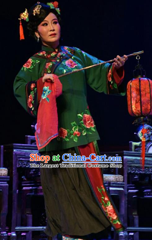 Chinese Jin Opera Dame Garment Costumes and Headdress He Qing Hai Yan Traditional Shanxi Opera Mistress Apparels Rich Female Dress