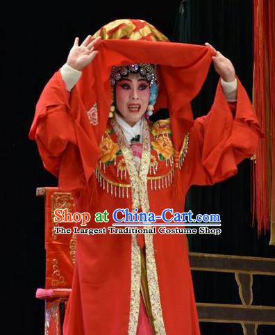 Chinese Jin Opera Bride Garment Costumes and Headdress Tears in Suzhou Traditional Shanxi Opera Actress Apparels Young Mistress Jiang Suqin Dress