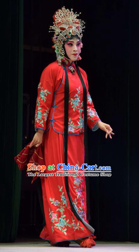 Chinese Jin Opera Hua Tan Garment Costumes and Headdress Xi Rong Gui Traditional Shanxi Opera Actress Apparels Diva Cui Xiuying Red Dress