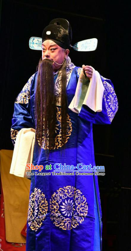 The Lotus Lantern Chinese Shanxi Opera Laosheng Apparels Costumes and Headpieces Traditional Jin Opera Elderly Male Garment Ministry Councillor Liu Yanchang Clothing