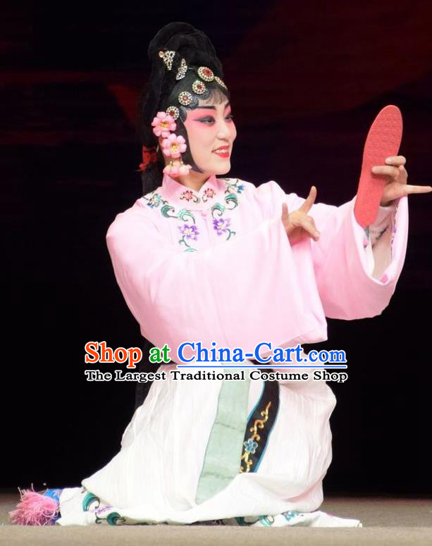 Chinese Jin Opera Court Maid Garment Costumes and Headdress Big Feet Empress Traditional Shanxi Opera Xiaodan Apparels Servant Lady Pink Dress