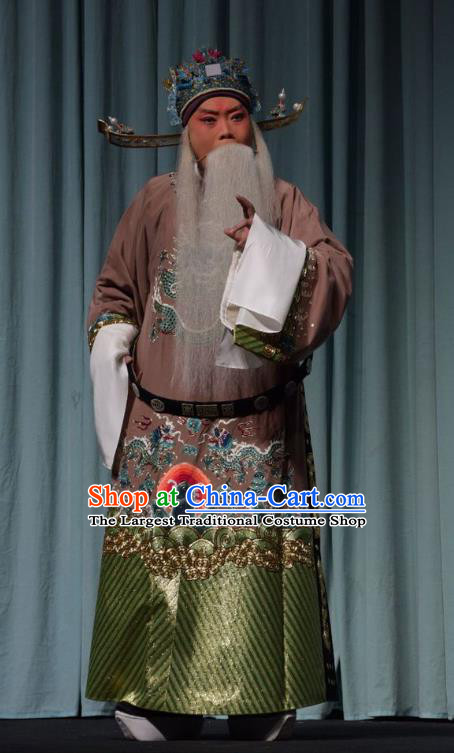 Mu Guiying Command Chinese Shanxi Opera Old Minister Apparels Costumes and Headpieces Traditional Jin Opera Elderly Male Garment Politician Kou Zhun Clothing