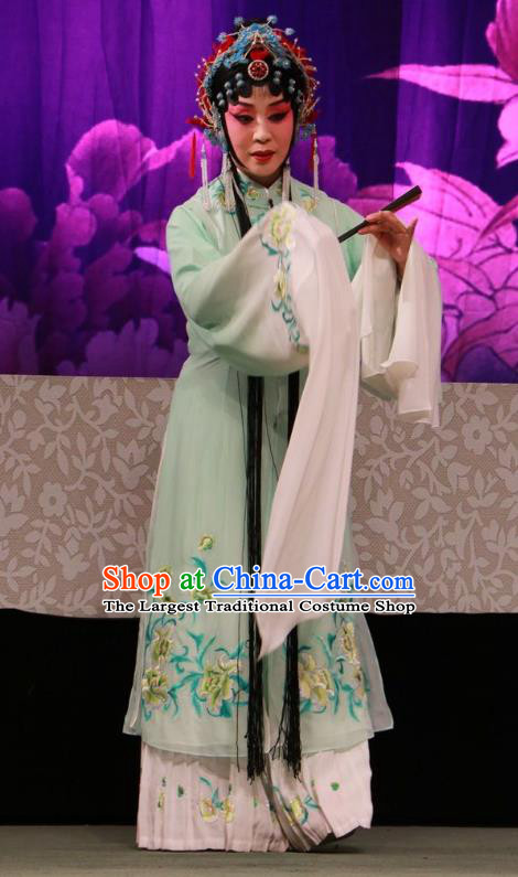 Chinese Jin Opera Hua Tan Garment Costumes and Headdress Hua Tian Wai Zhuan Traditional Shanxi Opera Actress Apparels Rich Lady Liu Yuyan Dress