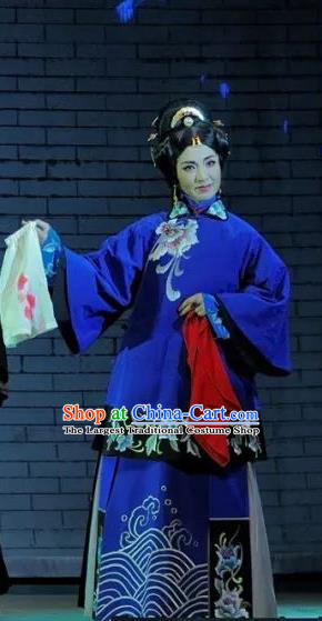 Chinese Jin Opera Young Woman Garment Costumes and Headdress Red Lantern Traditional Shanxi Opera Rich Concubine Apparels Blue Dress