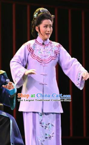 Chinese Shandong Opera Young Mistress Garment Costumes and Headdress You Bai Chuan Traditional Lu Opera Actress Apparels Dame Purple Dress