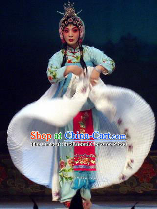 Chinese Henan Opera Hua Tan Dou Qiaojie Garment Costumes and Headdress Pao Bian Jing Traditional Qu Opera Actress Apparels Young Beauty Dress