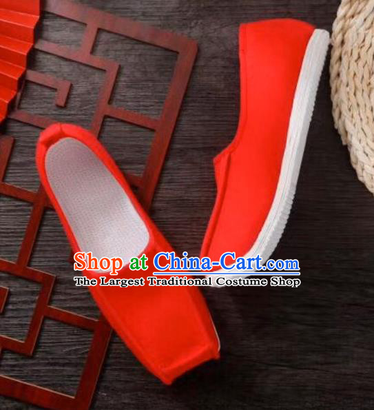 Chinese Handmade Red Cloth Shoes Traditional Han Dynasty Wedding Hanfu Shoes Ancient Scholar Multilayer Soles Shoes