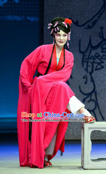 Chinese Han Opera Actress Pan Jinlian Garment Jin Lian Costumes and Headdress Traditional Hubei Hanchu Opera Diva Apparels Young Mistress Red Dress