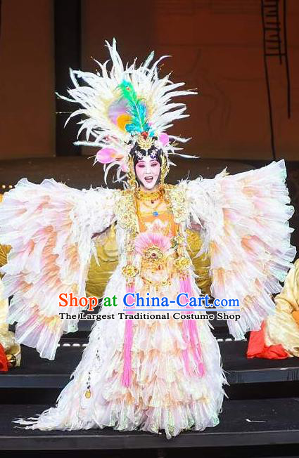 Chinese Han Opera Imperial Concubine Yang Yuhuan Garment Ni Chang Chang Ge Costumes and Headdress Traditional Hubei Hanchu Opera Hua Tan Apparels Actress Dress