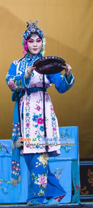 Chinese Han Opera Servant Girl Garment Gua Hua Costumes and Headdress Traditional Hubei Hanchu Opera Xiaodan Apparels Maid Lady Dress