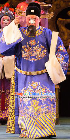 Yu Zhou Feng Chinese Hubei Hanchu Opera Minister Apparels Costumes and Headpieces Traditional Han Opera Clown Garment Official Blue Clothing