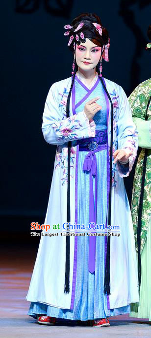 Chinese Han Opera Actress Pan Jinlian Garment Jin Lian Costumes and Headdress Traditional Hubei Hanchu Opera Diva Apparels Young Mistress Blue Dress