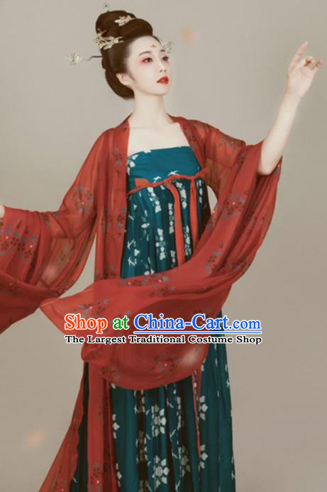 Chinese Traditional Tang Dynasty Imperial Concubine Hanfu Dress Apparels Ancient Noble Female Historical Costumes and Headwear Complete Set